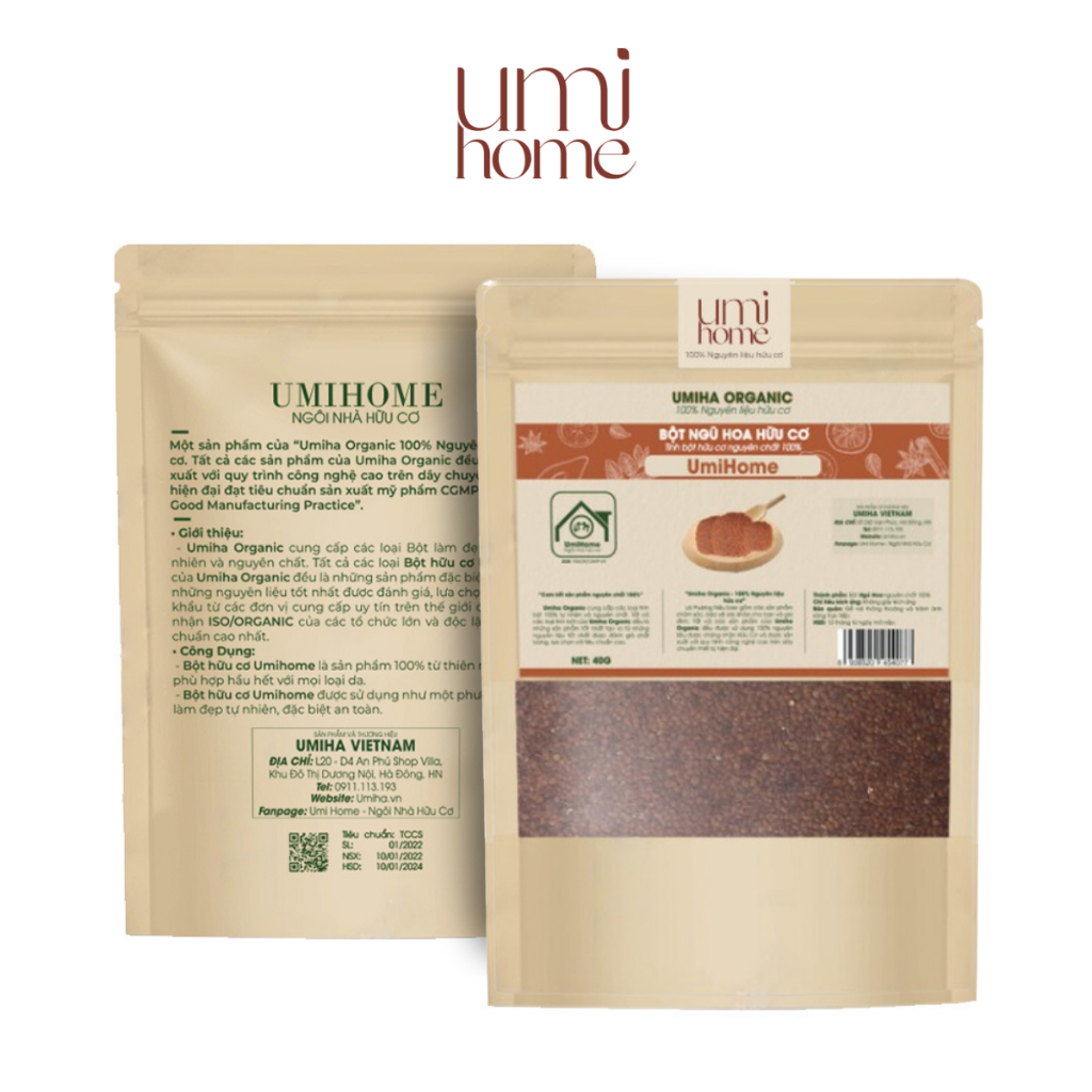 Ảnh Bột Ngũ Hoa hữu cơ UMIHOME nguyên chất 40g đắp mặt nạ ngừa mụn, mờ thâm, dưỡng da trắng mịn, se khít chân lông 3