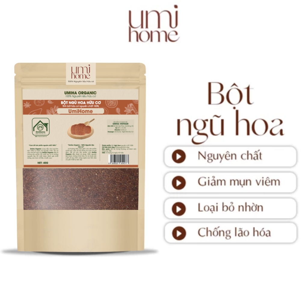 Ảnh Bột Ngũ Hoa hữu cơ UMIHOME nguyên chất 40g đắp mặt nạ ngừa mụn, mờ thâm, dưỡng da trắng mịn, se khít chân lông 1