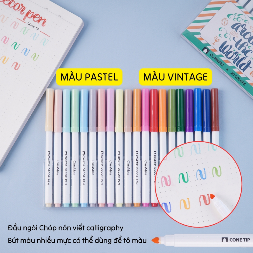 Decor Pen, Bút Lông Màu Ngòi Brush Classmate Bút Viết Calligraphy Trang Trí Sổ Vở, Bullet Journal, Tô Màu CL-MK001/02/03