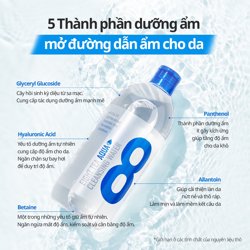 Ảnh Nước tẩy trang dưỡng ẩm BOM Eight Tea AQUA Cleansing Water 500ML 2