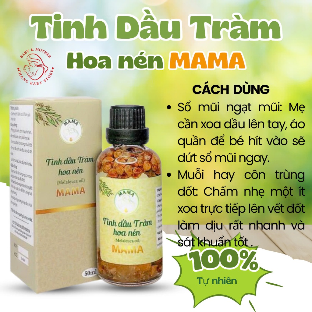 Tinh Dầu Tràm Hoa Nén Mama Nguyên Chất Giữ Ấm, Phòng Ho, Cảm Gió 100% Tự Nhiên An Toàn Cho Bé