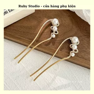 Trâm Cài Tóc Hình Chữ U Sóng Ngọc Trai.