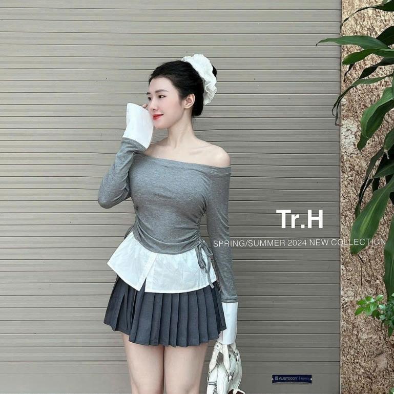 áo trễ vai nữ dài tay , áo thun tăm nữ dài tay cách điệu dây rút 2 bên eo tôn dáng tiêu thư (A150)