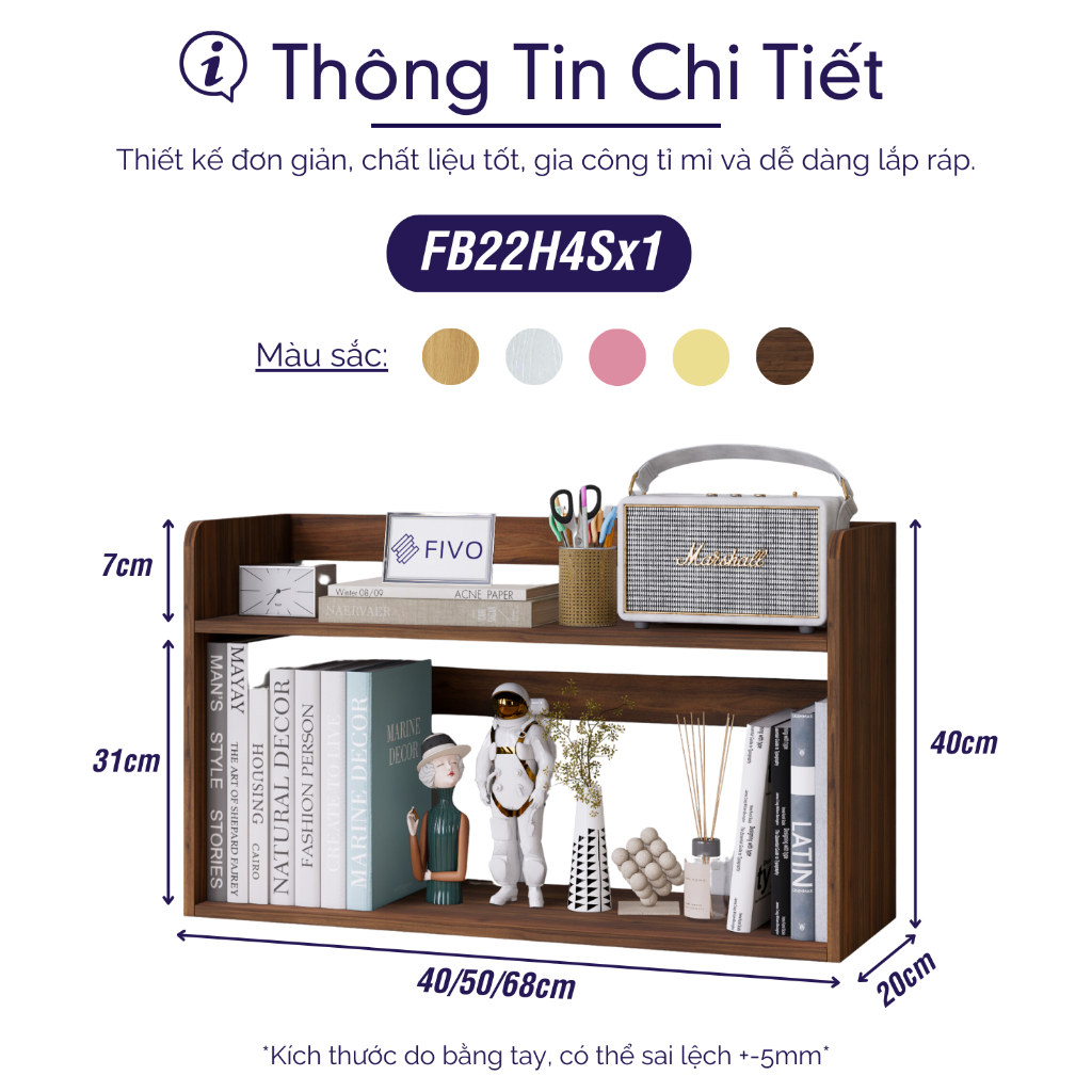 Ảnh Kệ Sách Gỗ 2 Tầng Đa Năng FB22 FIVO Màu Gỗ Và Walnut, Thiết Kế Hiện Đại, Decor Bàn Học, Bàn Làm Việc Gọn Gàng 2