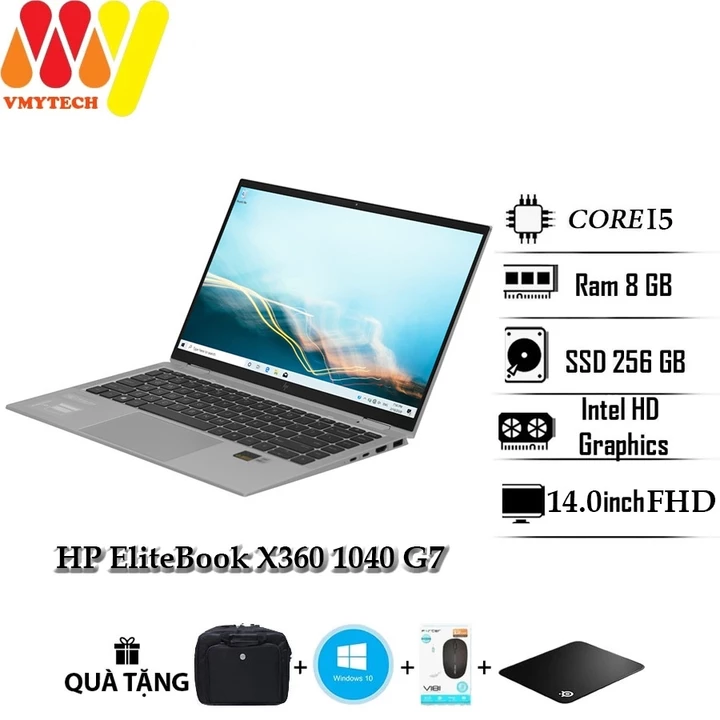 Laptop HP Elitebook X360 1040 G7, Core i5-10310, Ram 8GB, SSD256GB, 14inch cảm ứng mẫu cao cấp 99%