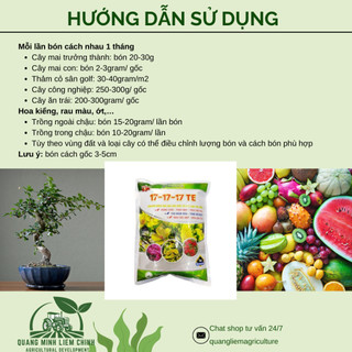 Phân Bón NPK 17-17-17 giúp thúc nút kim, tạo mầm hoa, tăng độ ngọt, màu đẹp, bung chồi nhú đọt (1KG)
