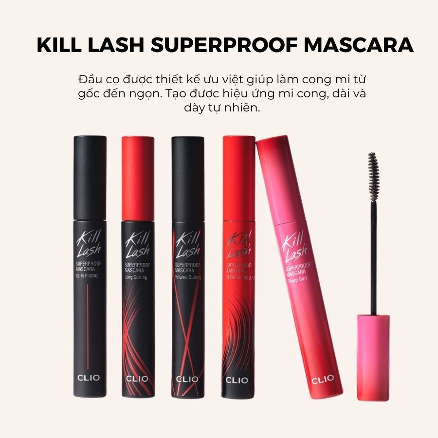 Mascara CLIO Kill Lash Superproof Mascara 7g Giúp Mi Cong, Dài & Dày Tự Nhiên Hàng Chính Hãng CLMAS