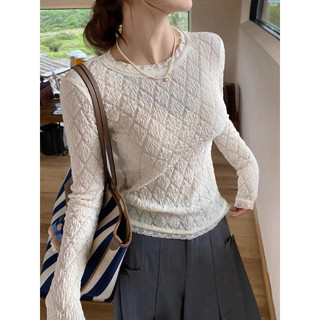 Áo len mỏng Forgirl áo len nữ ren tay dài hoạ tiết trám chiết eo ôm body chất xốp nhẹ T092