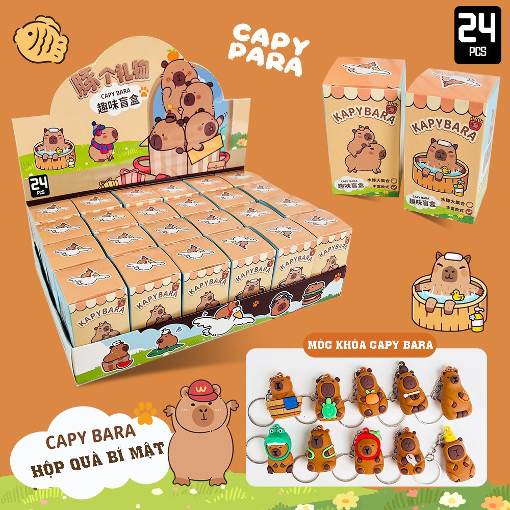 Blindbox sét 24 móc khóa Noel kuromi Capybara, Pop Mart Bóc Quà Bí Mật Hộp Sanrio Kuromi labubu PVC Móc Khóa