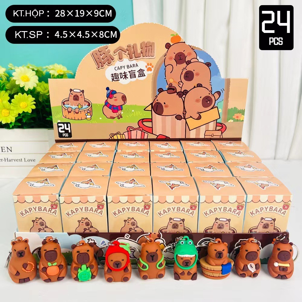 Blindbox sét 24 móc khóa Noel kuromi Capybara, Pop Mart Bóc Quà Bí Mật Hộp Sanrio Kuromi labubu PVC Móc Khóa