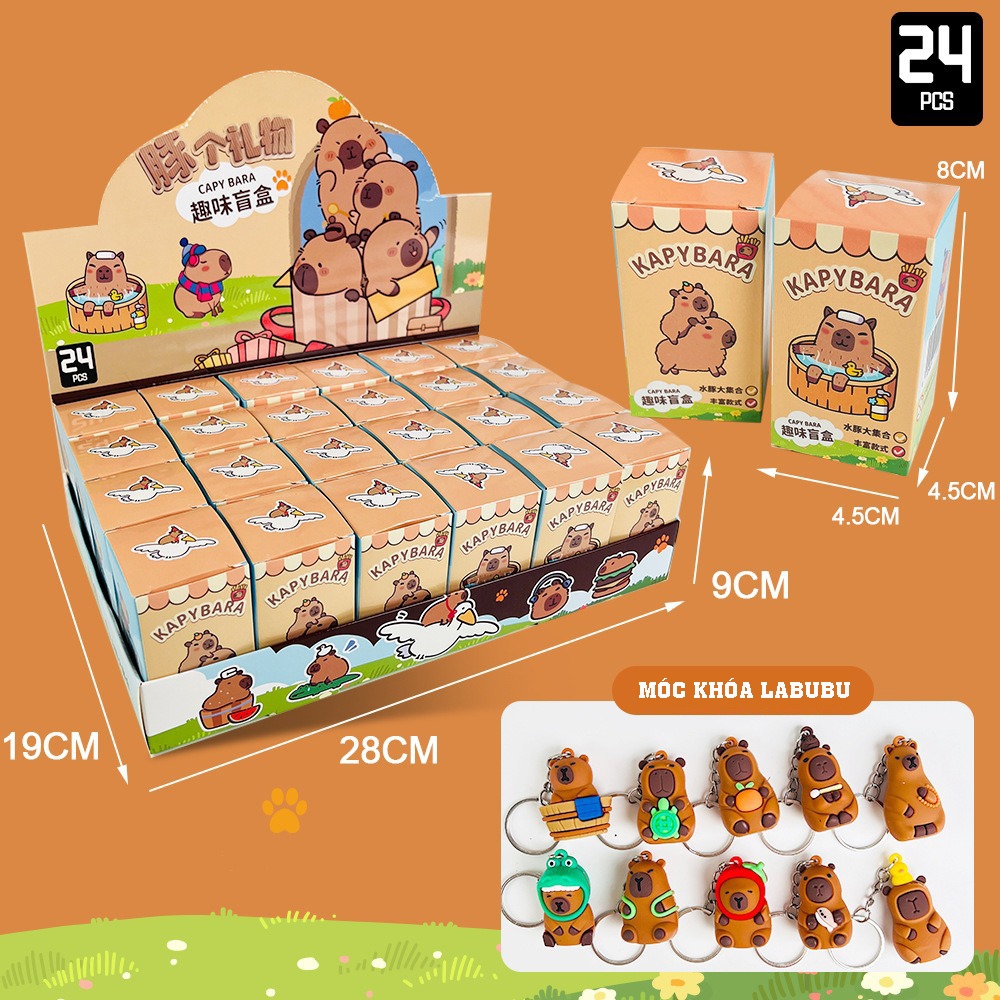 Blindbox sét 24 móc khóa Noel kuromi Capybara, Pop Mart Bóc Quà Bí Mật Hộp Sanrio Kuromi labubu PVC Móc Khóa