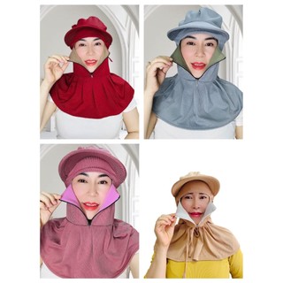 Nón mũ chống nắng nữ có khẩu trang che mặt trùm kín đầu vải 2 lớp có lót lưới - Mũ khóa