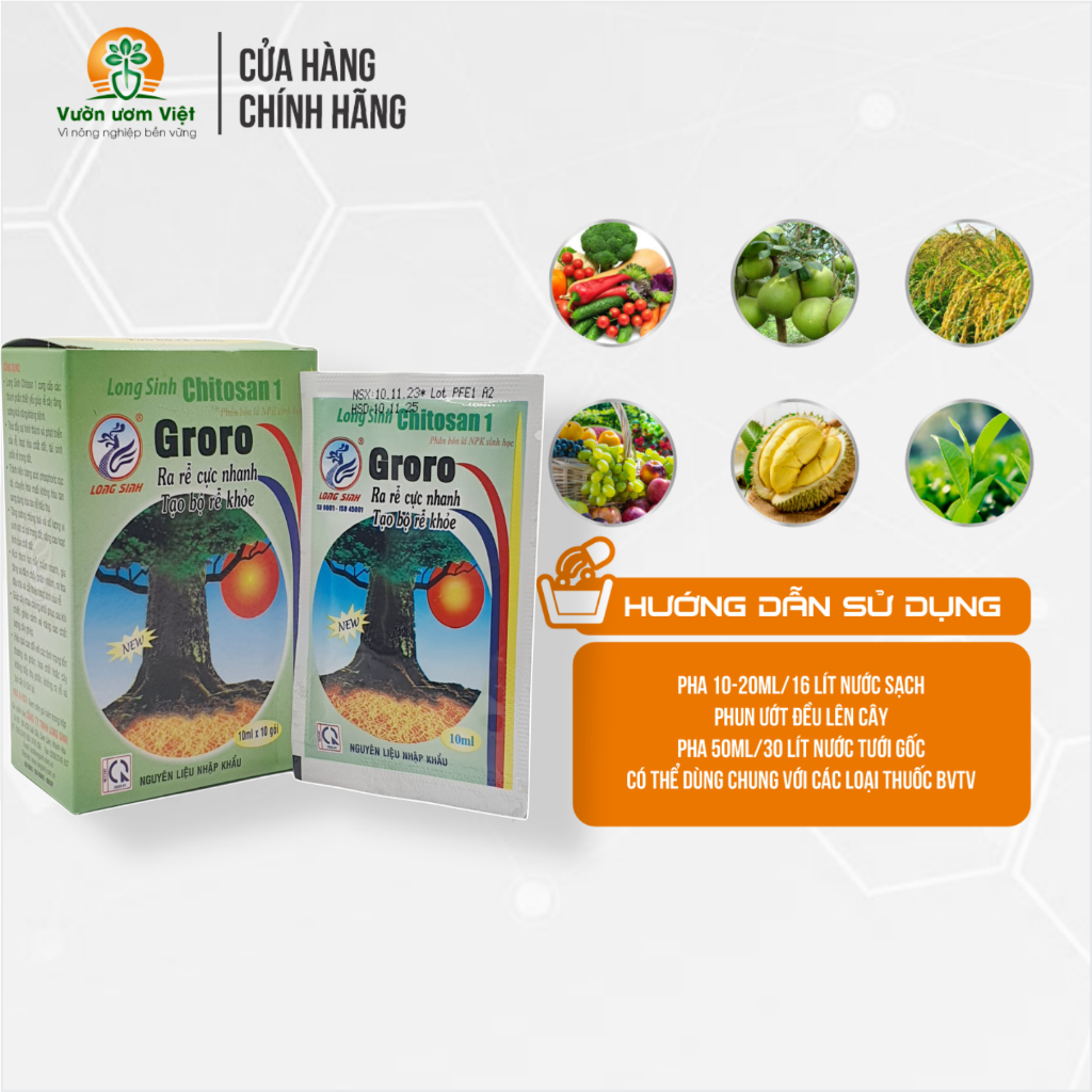 [Hộp 10 gói] Phân bón Groro siêu kích rễ, dạng gói nhỏ tiện dụng, dùng cho tất cả các loại cây trồng