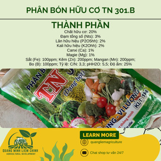 Phân bón hữu cơ đầu trâu TN 301.B, đa trung vi lượng, dạng bột/viên dùng cho rau màu (gói 1KG)