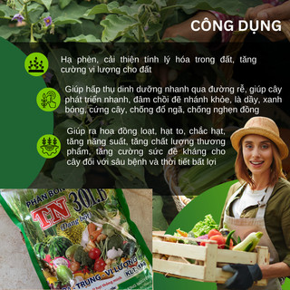 Phân bón hữu cơ đầu trâu TN 301.B, đa trung vi lượng, dạng bột/viên dùng cho rau màu (gói 1KG)
