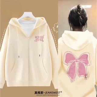 Áo Khoác Hoodie In Nơ Kiểu Nổi Chất Vải Dày Mịn Dáng Rộng Phong Cách