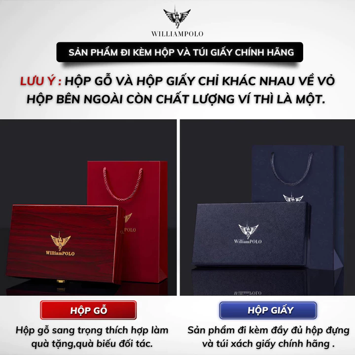 Ví dài cầm tay nam da bò chính hãng William POLO cao cấp ví đứng cầm tay full hộp đựng bóp nam da bò cao cấp - 𝑰𝑩𝑨𝑮