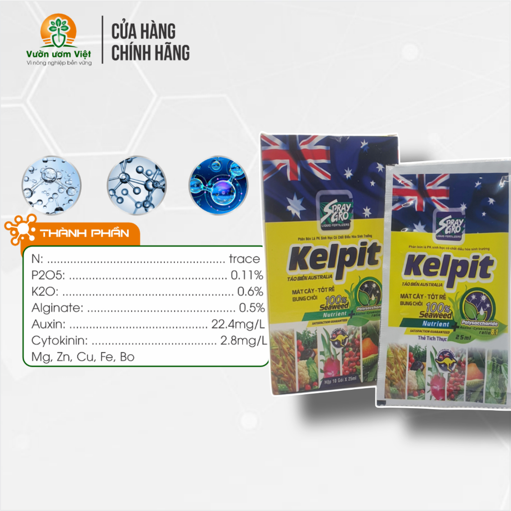 [Hộp 10 gói] Phân bón Kelpit chiết suất Rong biển từ Úc kích sinh trưởng, Tốt cây - Mát Rễ