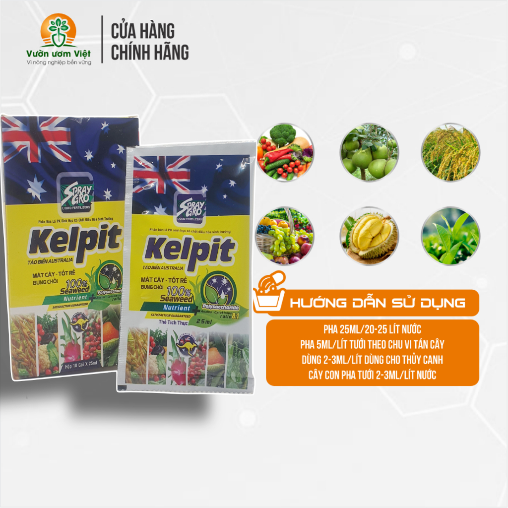 [Hộp 10 gói] Phân bón Kelpit chiết suất Rong biển từ Úc kích sinh trưởng, Tốt cây - Mát Rễ