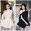 Váy Thiết Kế Lệch Vai Buộc Nơ Chiết Eo Dáng Xoè Sang Chảnh 2 Màu