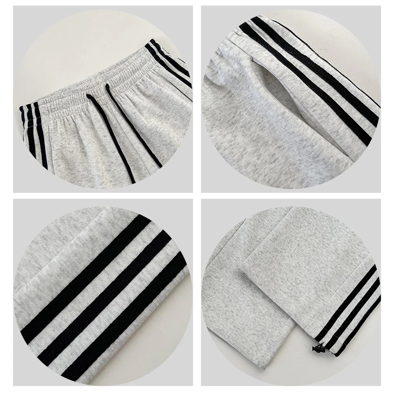 Quần Jogger 3 Sọc Vải Nỉ 2 Da Quần Ống Rộng Dáng Suông Unisex Nam Nữ Dày Dặn Mềm Mại P5