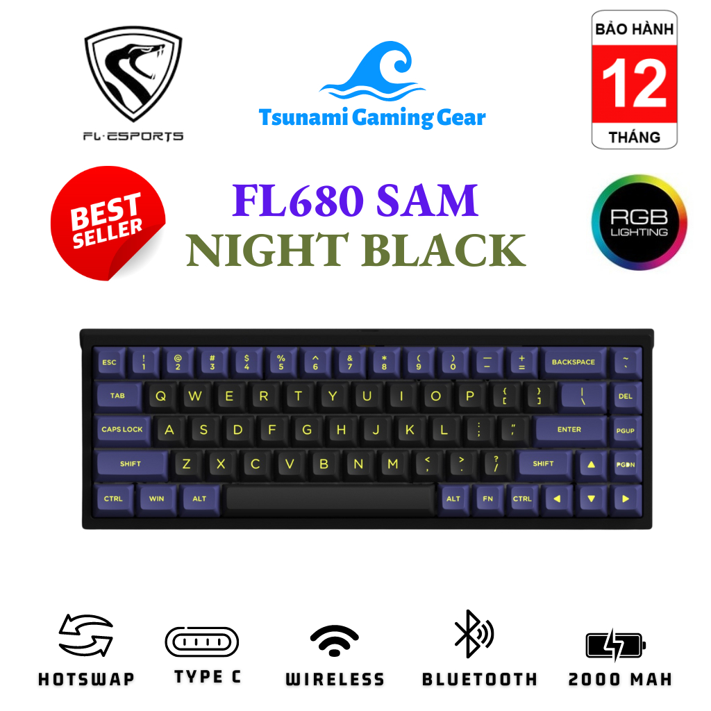 Bàn phím cơ FL-Esports FL680 SAM Night Black RGB/ Bluetooth / Wireless ...