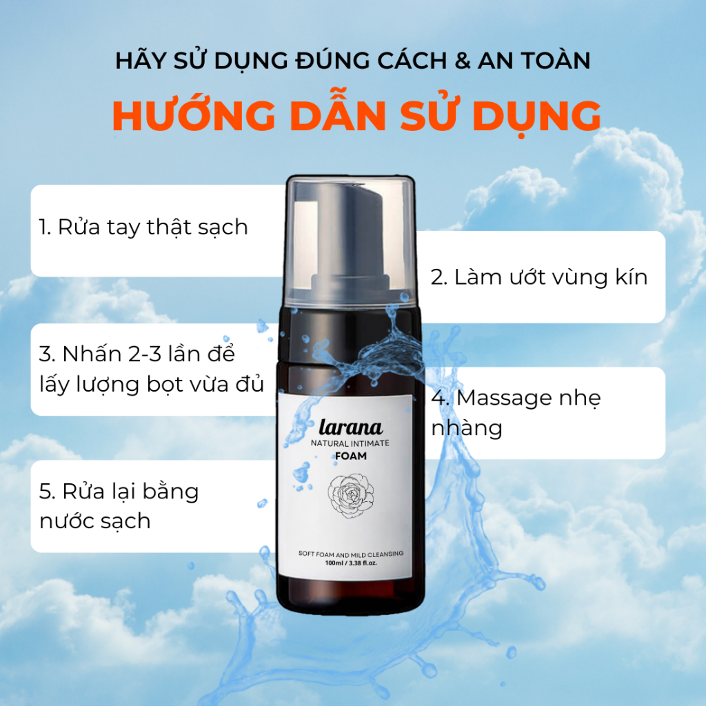 Bọt vệ sinh phụ nữ Larana Natural Intimate Foam 100ml làm sạch, dưỡng ẩm, khử mùi hiệu quả