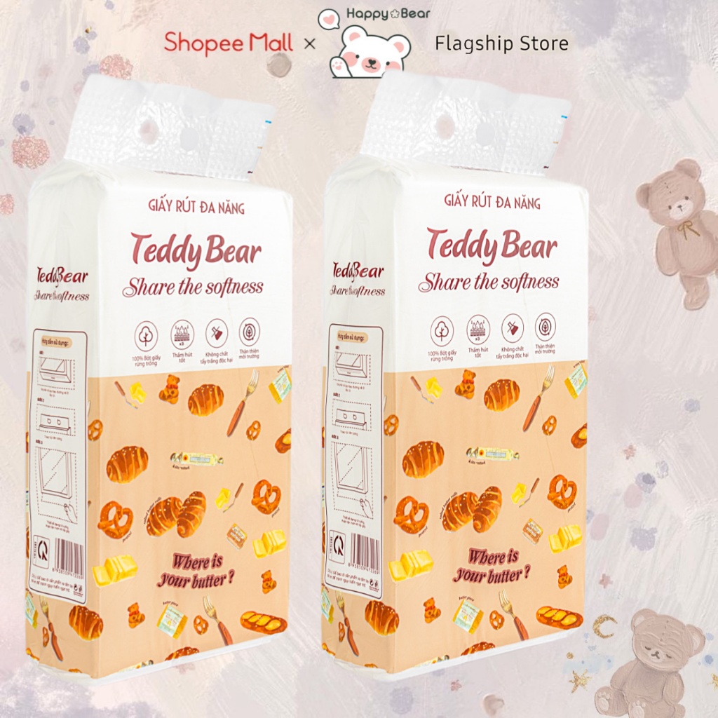 Giấy Ăn Rút TEDDY BEAR, Khăn Giấy Treo Tường Đa Năng 4 Lớp Chất Liệu ...