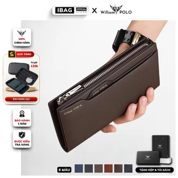 Ví nam dài cầm tay da bò chính hãng William POLO cao cấp ví đứng nam cầm tay full hộp đựng bóp nam da bò cao cấp- 𝑰𝑩