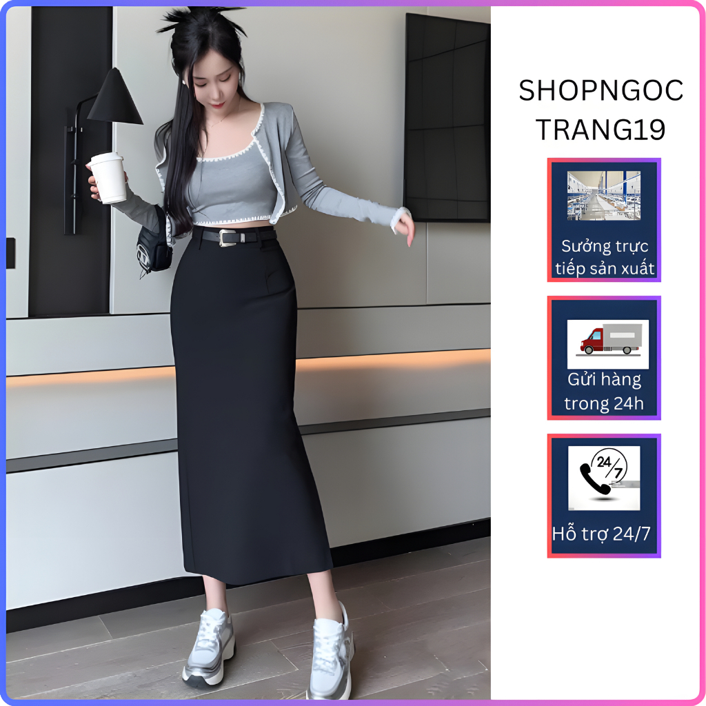 Chân Váy A Suông Phối Đai Da Cao Cấp SHOPNGOCTRANG19 CV91