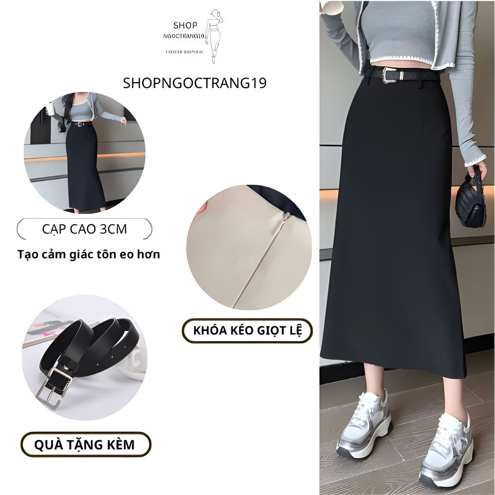 Chân Váy A Suông Phối Đai Da Cao Cấp SHOPNGOCTRANG19 CV91