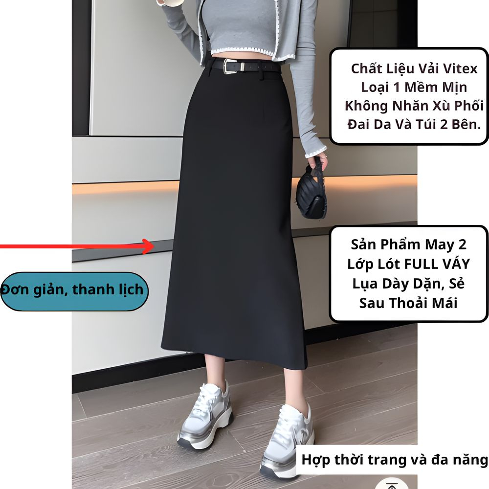 Chân Váy A Suông Phối Đai Da Cao Cấp SHOPNGOCTRANG19 CV91