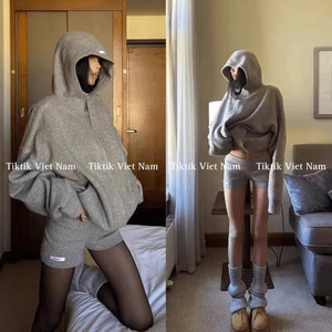 Set bộ áo HOODIE ZIP kết hợp quần short ngắn chất len dày dặn màu ghi xám phong cách năng động SB001 - Tiktik