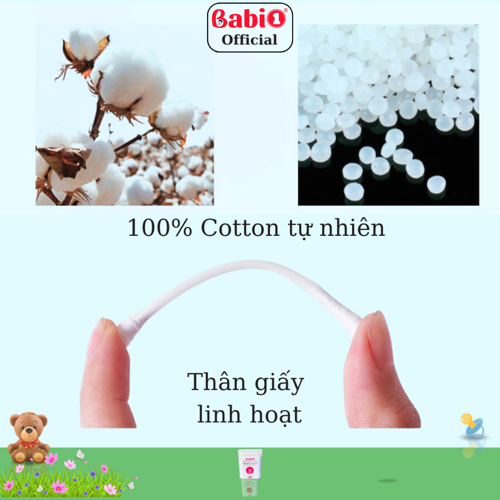 Tăm Bông Babi1 Thân Giấy Kháng Khuẩn Hộp 400 Que Dùng Cho Trẻ Sơ Sinh & Gia Đình
