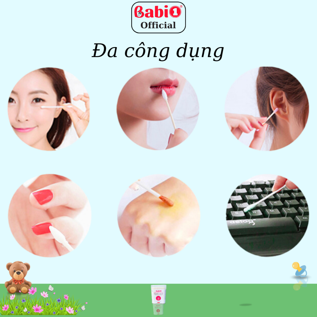 Tăm Bông Babi1 Thân Giấy Kháng Khuẩn Hộp 400 Que Dùng Cho Trẻ Sơ Sinh & Gia Đình