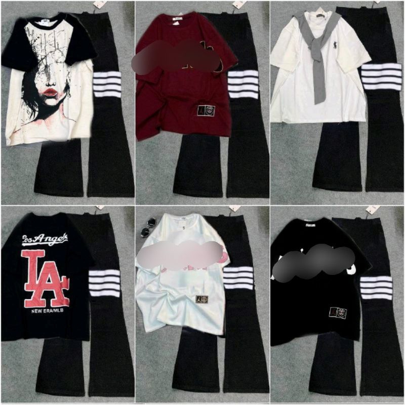 Tổng Hợp Các Set Quần Ống loe kẻ 4 sọc chất umi dày dặn +mix Áo Phông Form Rộng Tay Lỡ freesize ,--xuongthoitranggiare