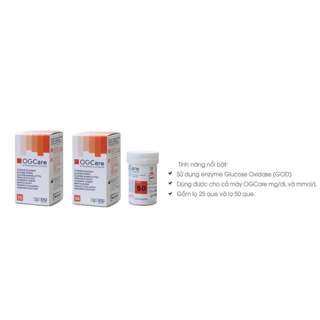 Que thử đường huyết OGCare Hộp 25 và 50 que test tiểu đường tại nhà