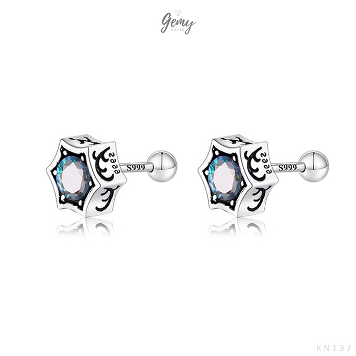 Khuyên tai thanh thẳng nam bạc nguyên chất thiết kế hình sao lục giác cực chất (1 chiếc) KN137 | GEMY SILVER