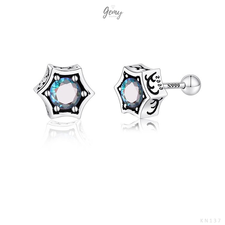 Khuyên tai thanh thẳng nam bạc nguyên chất thiết kế hình sao lục giác cực chất (1 chiếc) KN137 | GEMY SILVER
