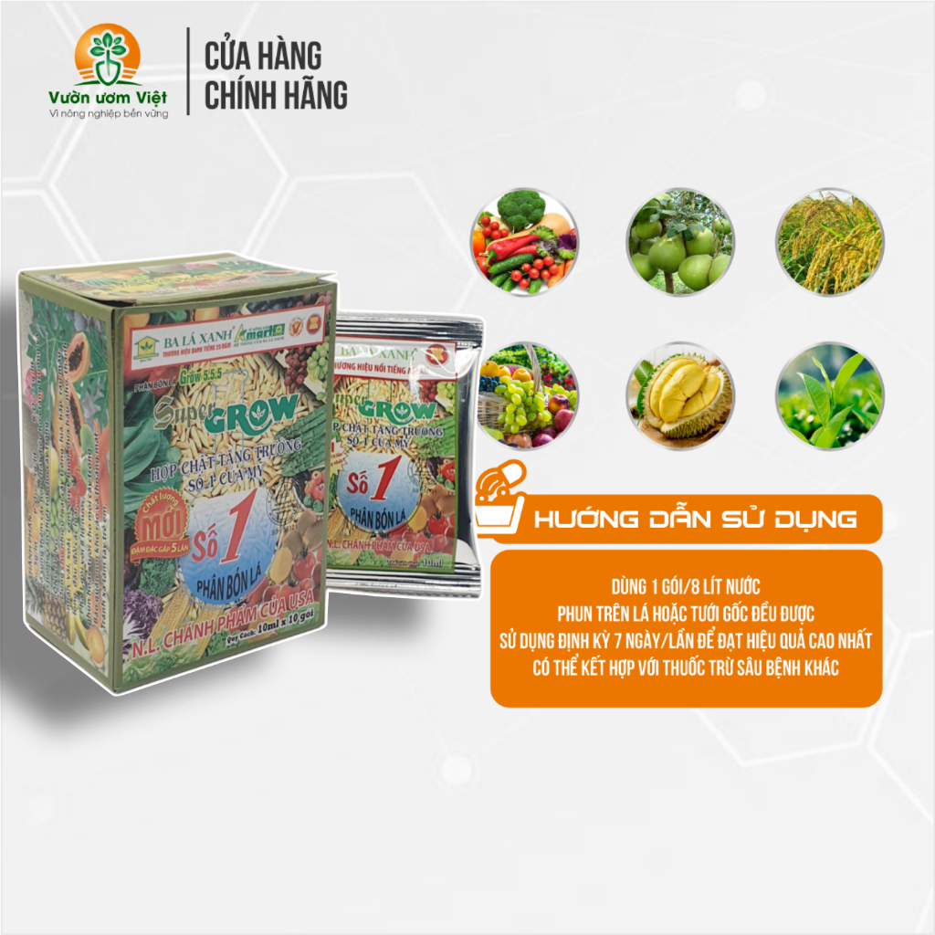 [Hộp 10 gói]Phân bón lá Grow Số 1 kích thích sinh trưởng cao cho cây khỏe mạnh năng suất tốt