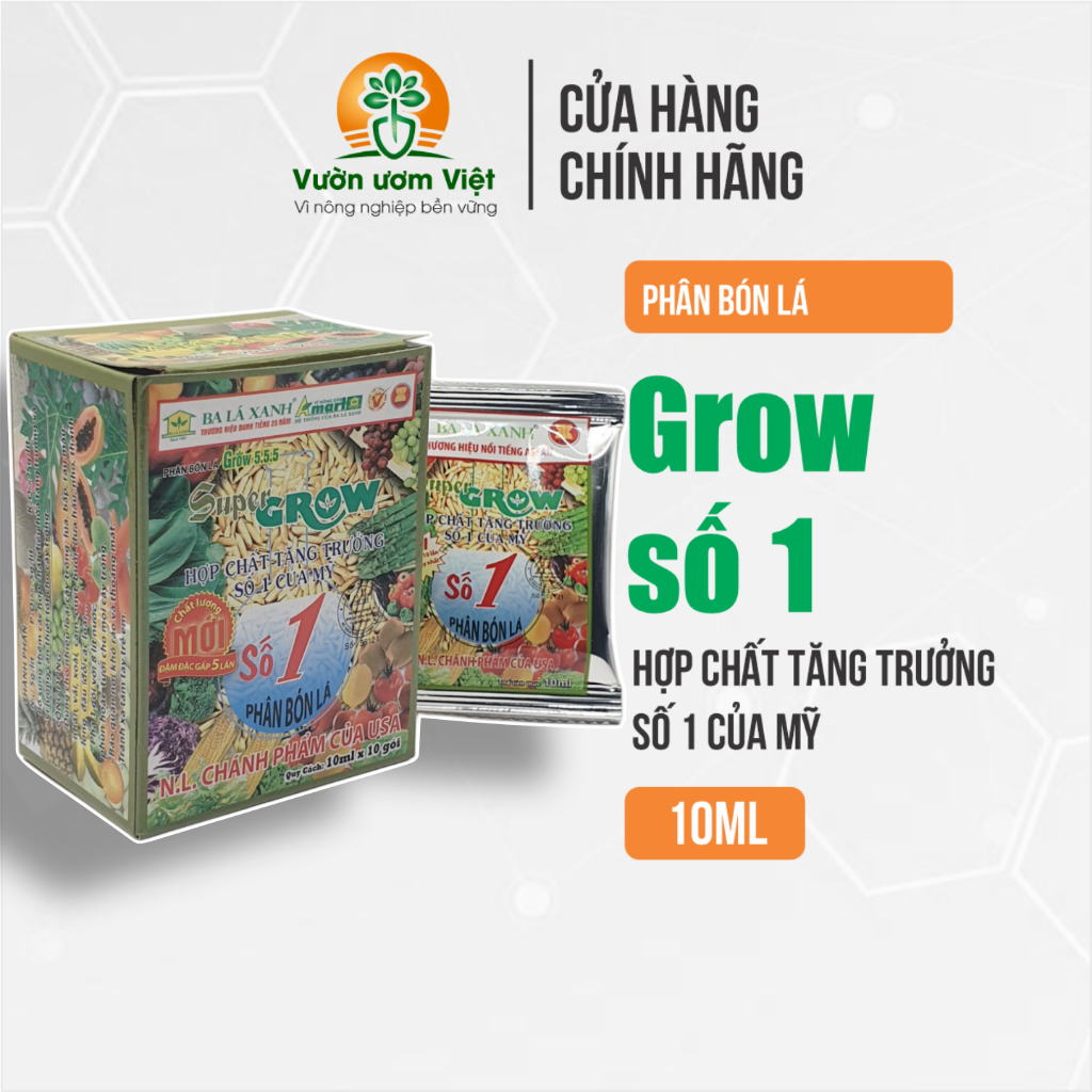 [Hộp 10 gói]Phân bón lá Grow Số 1 kích thích sinh trưởng cao cho cây khỏe mạnh năng suất tốt