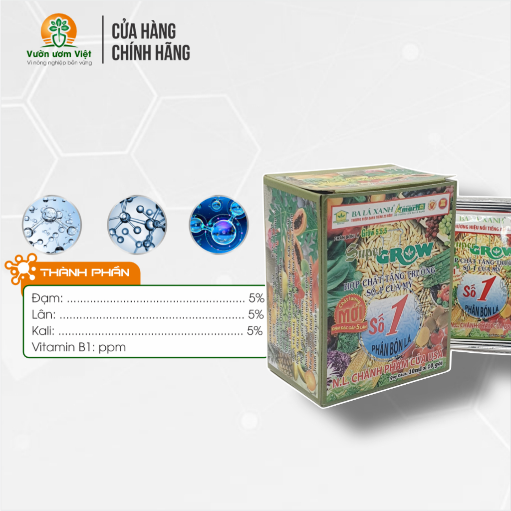 [Hộp 10 gói]Phân bón lá Grow Số 1 kích thích sinh trưởng cao cho cây khỏe mạnh năng suất tốt