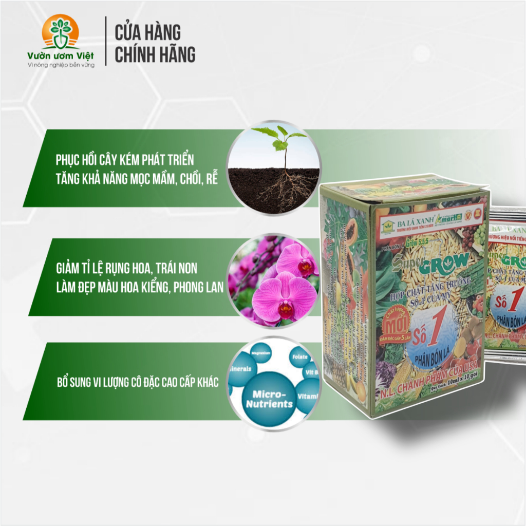 [Hộp 10 gói]Phân bón lá Grow Số 1 kích thích sinh trưởng cao cho cây khỏe mạnh năng suất tốt