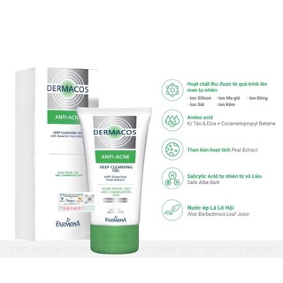 Dermacos Sữa Rửa Mặt Sạch Sâu, Cho Da Mụn Chứa Bùn Hoạt Tính Farmona Dermacos AntiAcne Deep Cleansing Gel 150ml