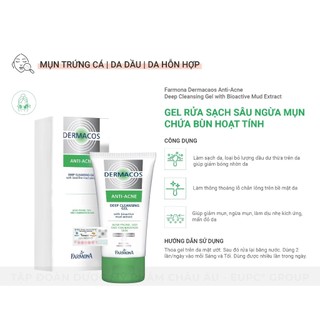 Dermacos Sữa Rửa Mặt Sạch Sâu, Cho Da Mụn Chứa Bùn Hoạt Tính Farmona Dermacos AntiAcne Deep Cleansing Gel 150ml