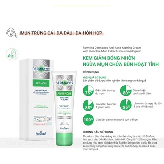 Kem Dưỡng Giảm Bóng Nhờn Farmona Dermacos Anti-Acne Matting Bioactive Mud  Extract Non-comedogenic 50ml