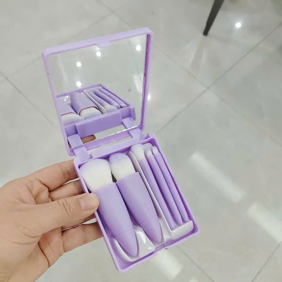 Bộ Cọ Trang Điểm Make Up Cá Nhân 5 Món Kèm Hộp Đựng,  HỌP CỌ 5 MÓN KÈM GƯƠNG - COTRANGDIEM6