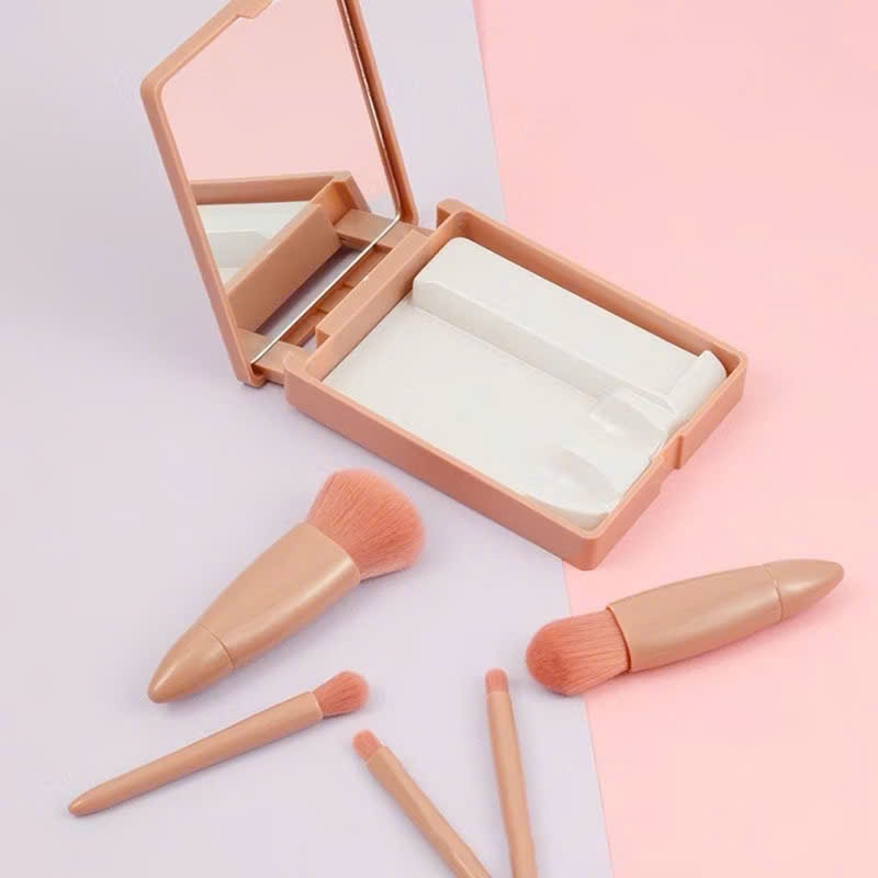 Bộ Cọ Trang Điểm Make Up Cá Nhân 5 Món Kèm Hộp Đựng,  HỌP CỌ 5 MÓN KÈM GƯƠNG - COTRANGDIEM6