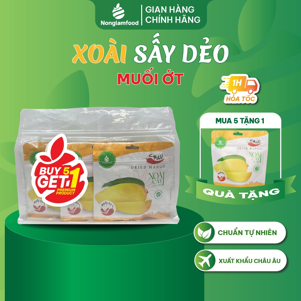 [Mua 5 Tặng 1] Combo 5 Túi Xoài Muối Ớt Cay Sấy Dẻo Nông Lâm Food Túi 75g | Healthy Snack