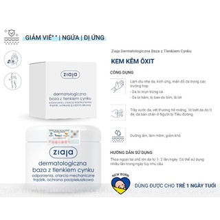 Kem Kẽm Oxit - Ziaja Dermatological Base With Zinc Oxide 13% - 80g